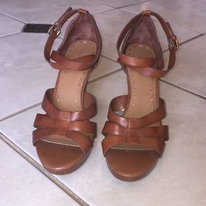 Brown leather Tahari heels. Never been worn!